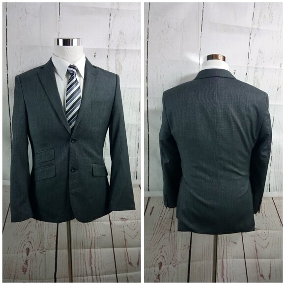 Marc Ecko 36S 2 Button Dark Gray Birdseye Suit Blazer Sport Coat - Picture 6 of 10